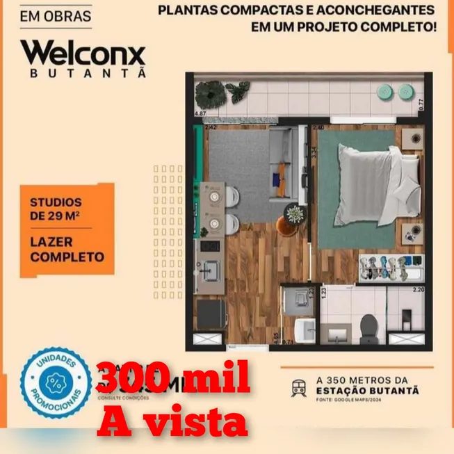 Foto 1 de Apartamento com 1 Quarto à venda, 29m² em Butantã, São Paulo