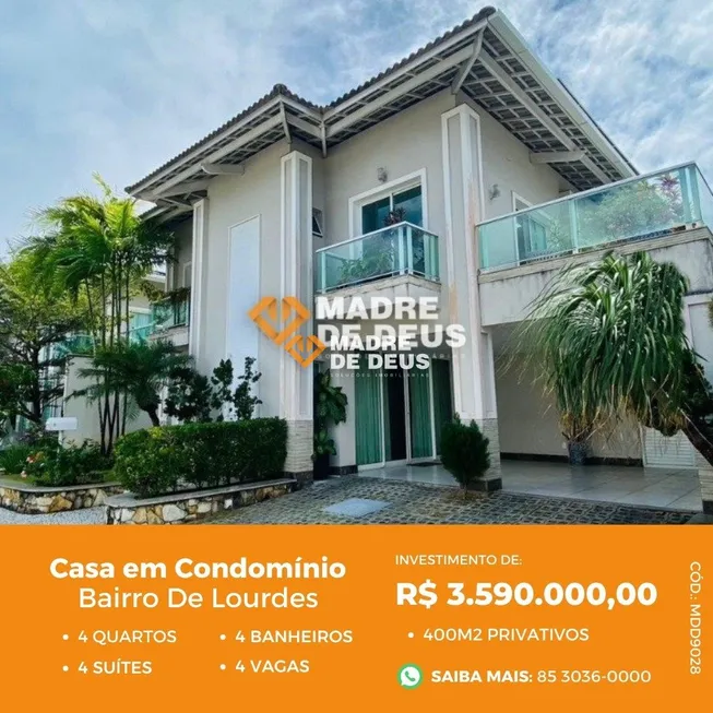 Foto 1 de Casa de Condomínio com 4 Quartos à venda, 400m² em De Lourdes, Fortaleza