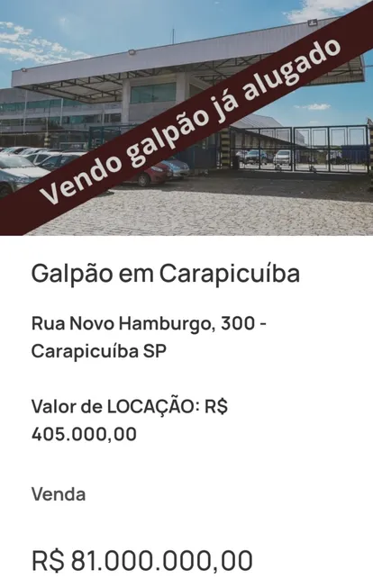 Foto 1 de Galpão/Depósito/Armazém à venda, 36000m² em Vila Sul Americana, Carapicuíba