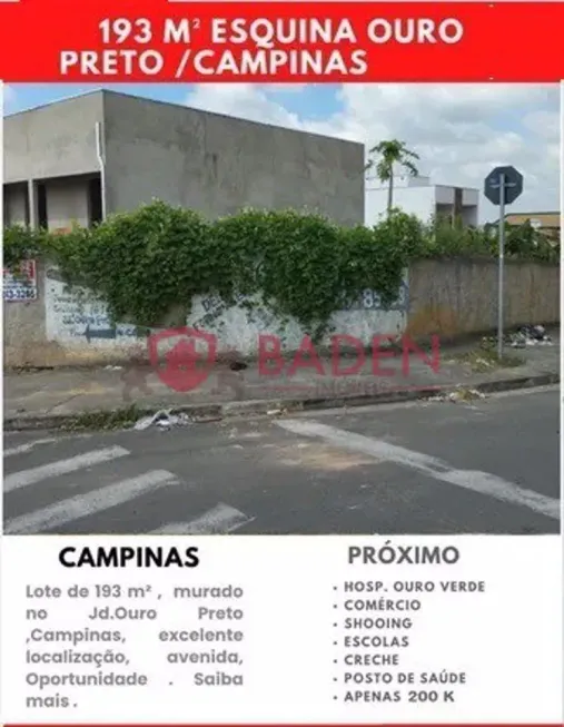 Foto 1 de Lote/Terreno à venda, 193m² em Jardim Ouro Preto, Campinas