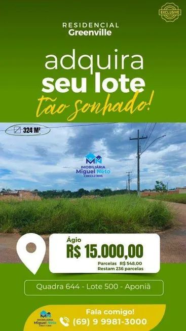 Foto 1 de Lote/Terreno à venda, 324m² em Aponiã, Porto Velho