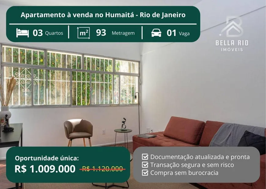 Foto 1 de Apartamento com 3 Quartos à venda, 93m² em Humaitá, Rio de Janeiro