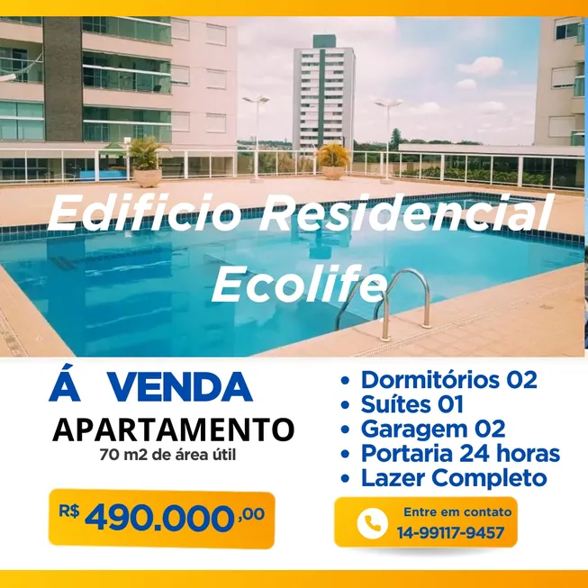 Foto 1 de Apartamento com 2 Quartos à venda, 70m² em Vila Aviação, Bauru