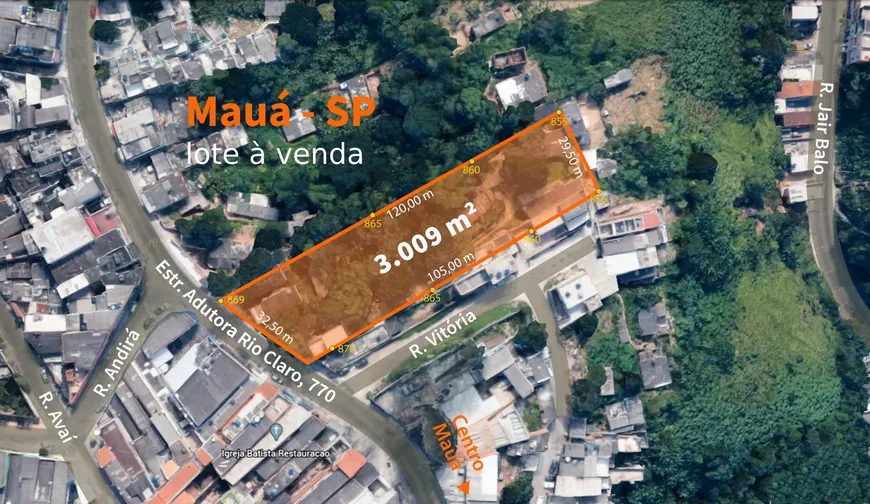 Foto 1 de Lote/Terreno à venda, 3009m² em Jardim Paranavaí, Mauá