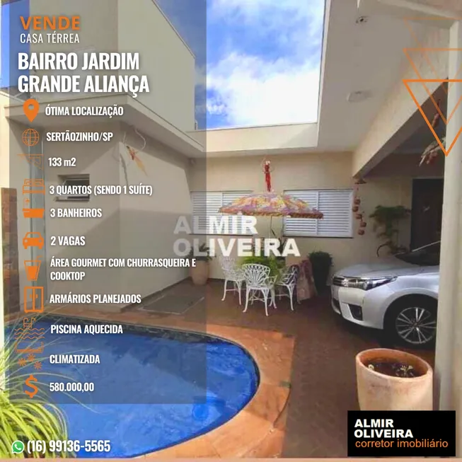 Foto 1 de Casa com 3 Quartos à venda, 133m² em Jardim Grande Aliança, Sertãozinho