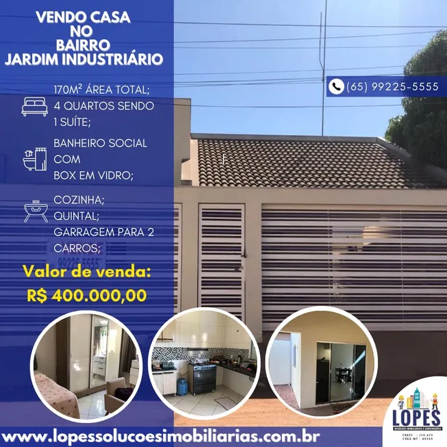 Foto 1 de Casa com 3 Quartos à venda, 155m² em Jardim Industriário, Cuiabá