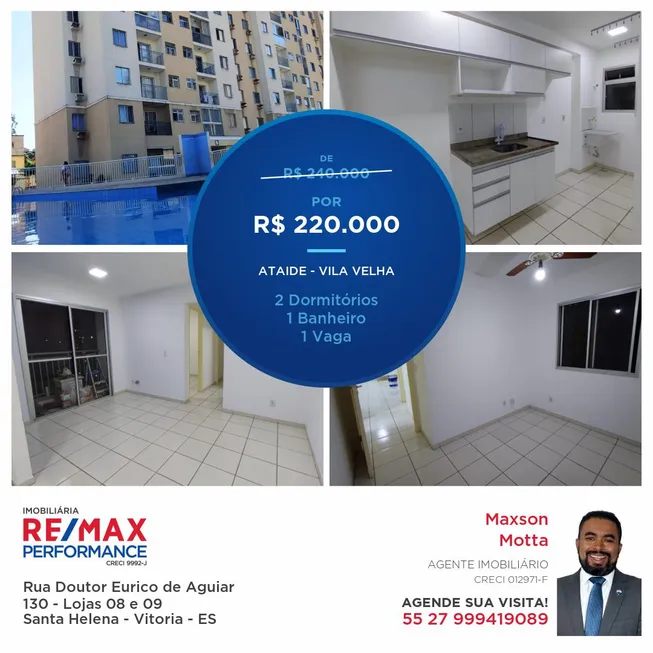 Foto 1 de Apartamento com 2 Quartos à venda, 50m² em Ataíde, Vila Velha