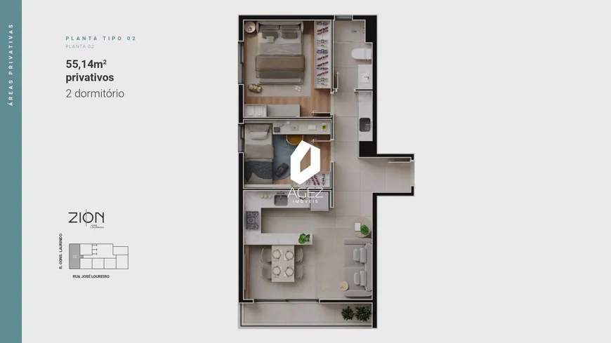 Foto 1 de Apartamento com 2 Quartos à venda, 55m² em Centro, Curitiba