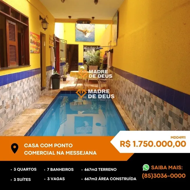 Foto 1 de Casa com 3 Quartos à venda, 667m² em Messejana, Fortaleza
