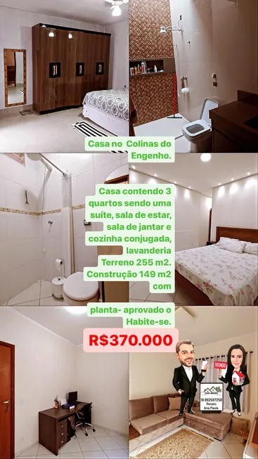 Foto 1 de Casa com 3 Quartos à venda, 149m² em Residencial Colinas do Engenho I, Limeira