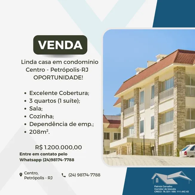 Foto 1 de Cobertura com 3 Quartos à venda, 208m² em Centro, Petrópolis