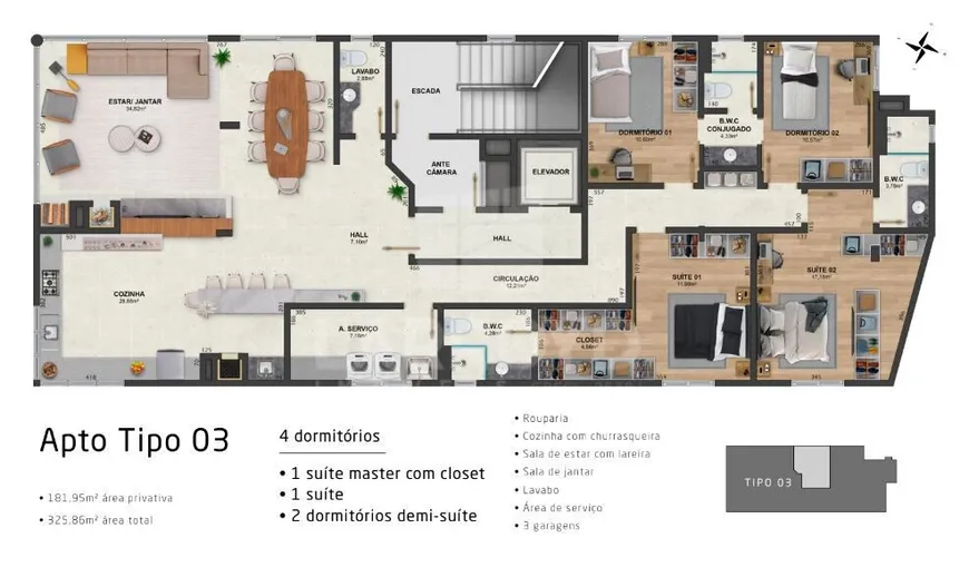 Foto 1 de Apartamento com 4 Quartos à venda, 181m² em Vila Moema, Tubarão