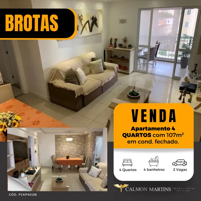 Foto 1 de Apartamento com 4 Quartos à venda, 107m² em Brotas, Salvador