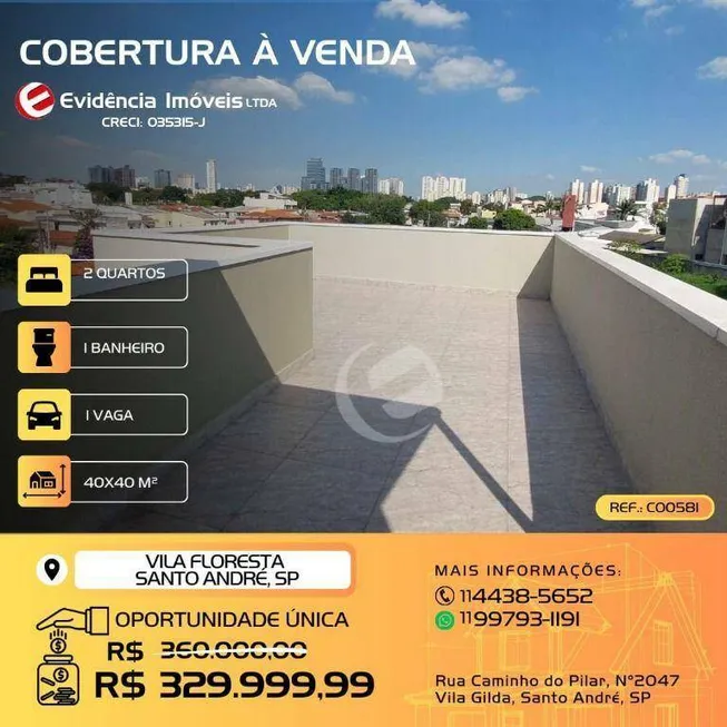 Foto 1 de Cobertura com 2 Quartos à venda, 80m² em Vila Floresta, Santo André