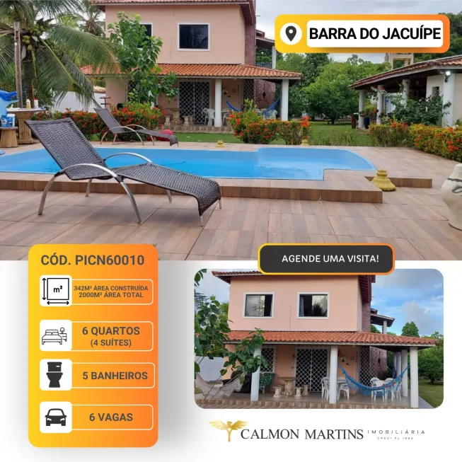 Foto 1 de Casa de Condomínio com 6 Quartos à venda, 342m² em Barra do Jacuípe, Camaçari