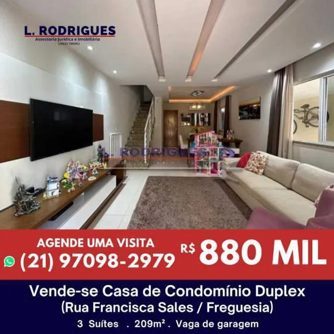 Foto 1 de Casa de Condomínio com 3 Quartos à venda, 209m² em Freguesia- Jacarepaguá, Rio de Janeiro