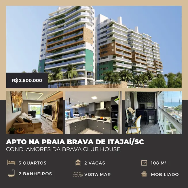 Foto 1 de Apartamento com 3 Quartos à venda, 131m² em Praia Brava de Itajai, Itajaí