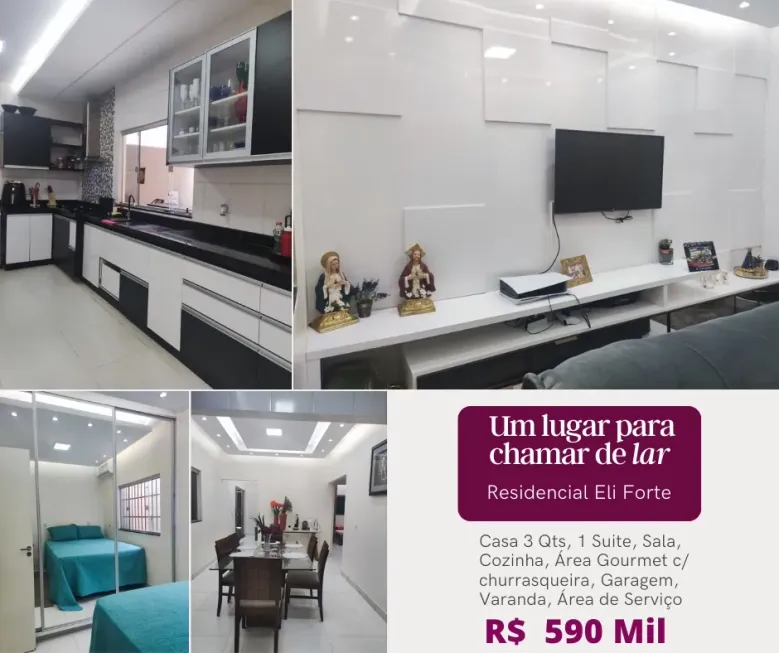 Foto 1 de Casa com 3 Quartos à venda, 180m² em Residencial Eli Forte, Goiânia