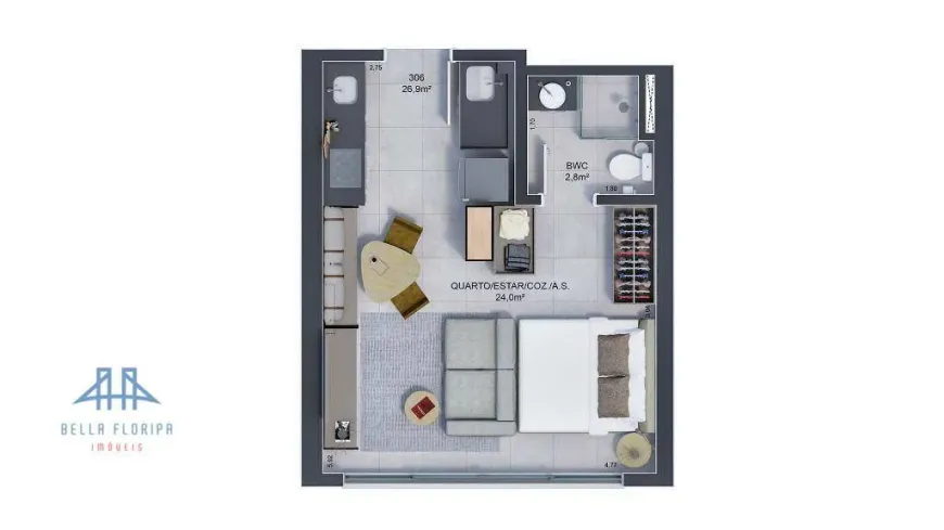 Foto 1 de Apartamento com 1 Quarto à venda, 32m² em Estreito, Florianópolis