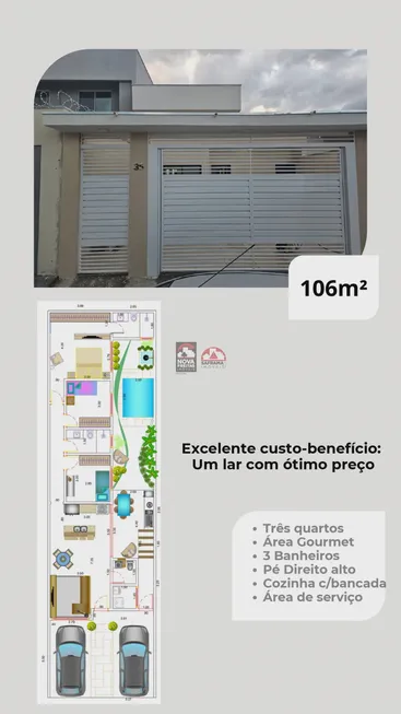 Foto 1 de Casa com 3 Quartos à venda, 106m² em Loteamento Residencial e Comercial Flamboyant, Pindamonhangaba