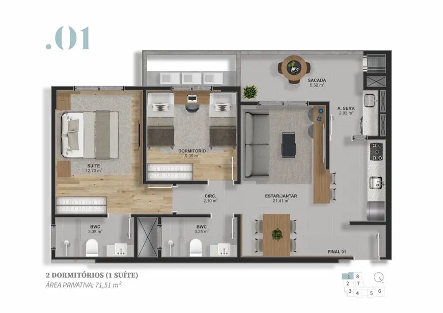 Foto 1 de Apartamento com 2 Quartos à venda, 72m² em Barreiros, São José