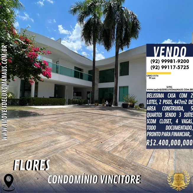 Foto 1 de Casa de Condomínio com 5 Quartos à venda, 447m² em Flores, Manaus