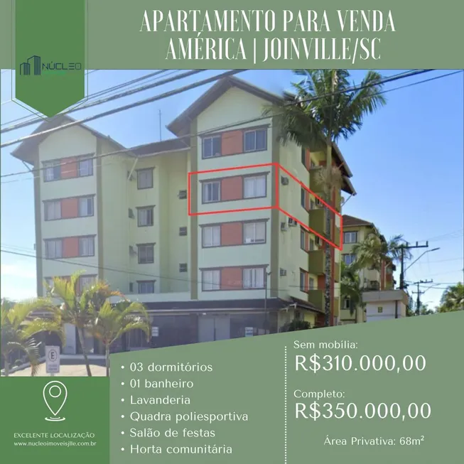 Foto 1 de Apartamento com 3 Quartos à venda, 80m² em América, Joinville