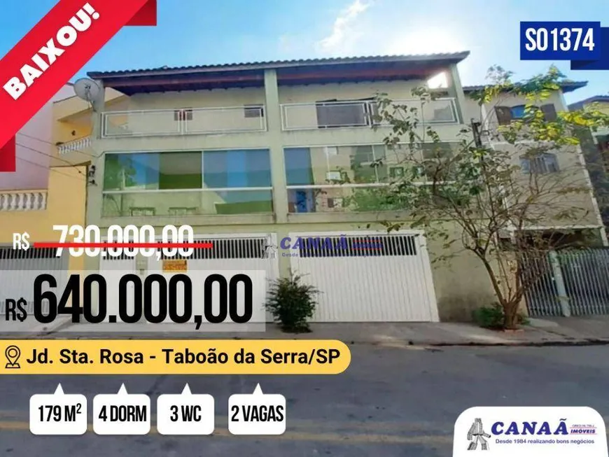 Foto 1 de Sobrado com 4 Quartos à venda, 179m² em Jardim Santa Rosa, Taboão da Serra