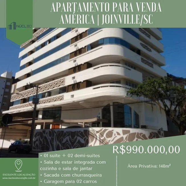 Foto 1 de Apartamento com 3 Quartos à venda, 148m² em América, Joinville