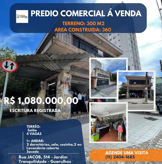 Foto 1 de Prédio Comercial à venda, 300m² em Jardim Tranquilidade, Guarulhos