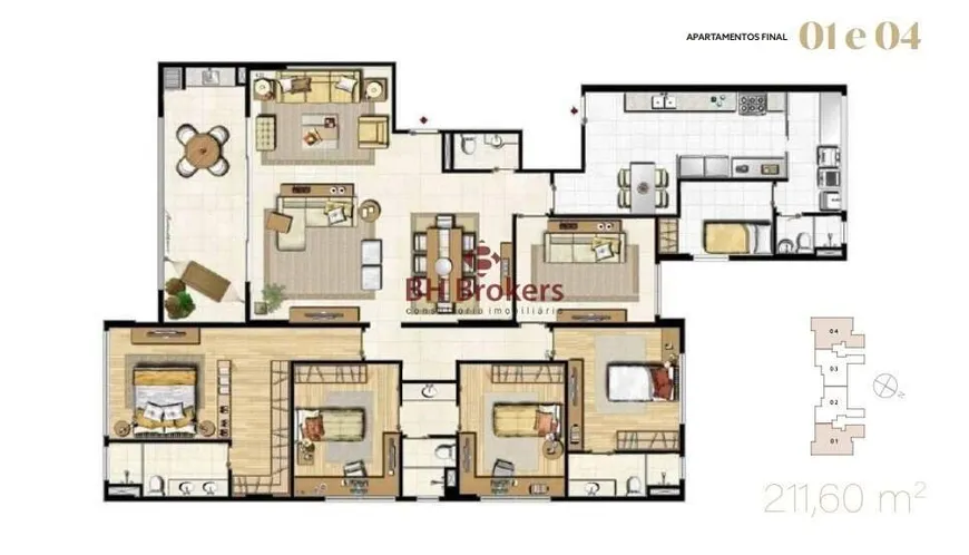 Foto 1 de Apartamento com 4 Quartos à venda, 212m² em Vila da Serra, Nova Lima