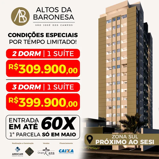 Foto 1 de Apartamento com 3 Quartos à venda, 70m² em Condominio Recanto da Baronesa, São José dos Campos