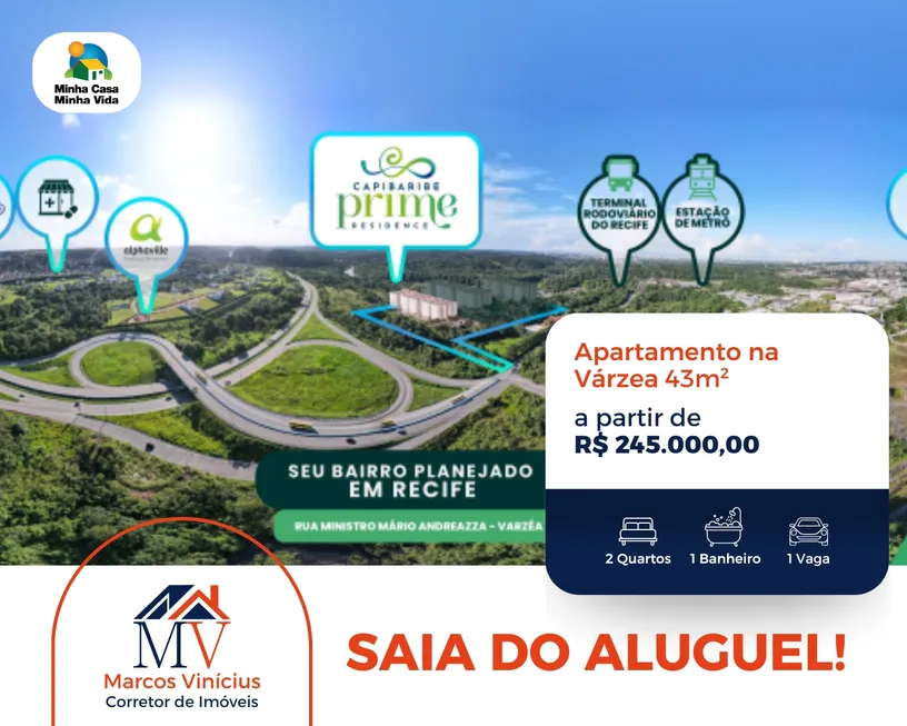 Foto 1 de Apartamento com 2 Quartos à venda, 43m² em Várzea, Recife