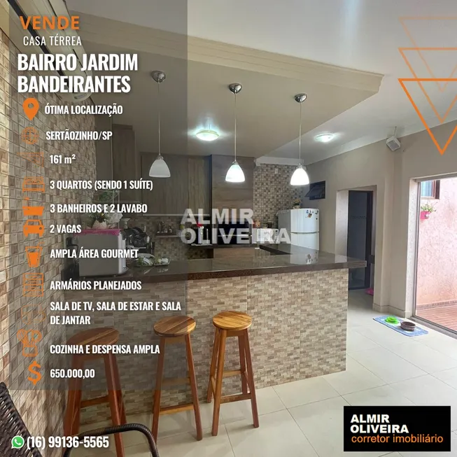 Foto 1 de Casa com 3 Quartos à venda, 161m² em Jardim Recreio dos Bandeirantes, Sertãozinho