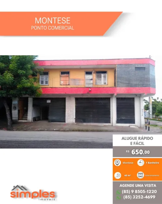 Foto 1 de Ponto Comercial com 1 Quarto para alugar, 40m² em Montese, Fortaleza