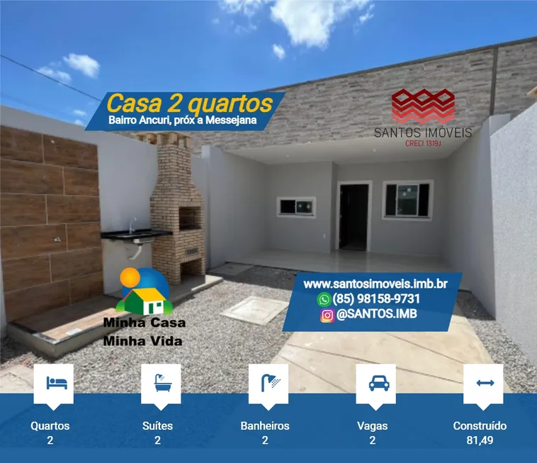 Foto 1 de Casa com 2 Quartos à venda, 81m² em Ancuri, Fortaleza