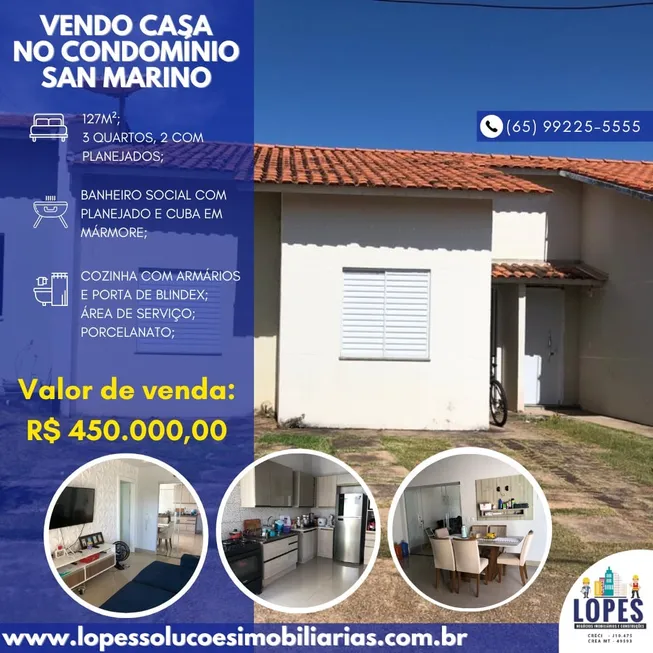 Foto 1 de Casa de Condomínio com 3 Quartos à venda, 90m² em Parque Residencial das Nações Indígenas, Cuiabá