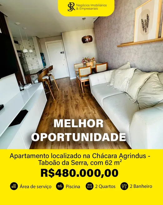 Foto 1 de Apartamento com 2 Quartos à venda, 62m² em Chacara Agrindus, Taboão da Serra