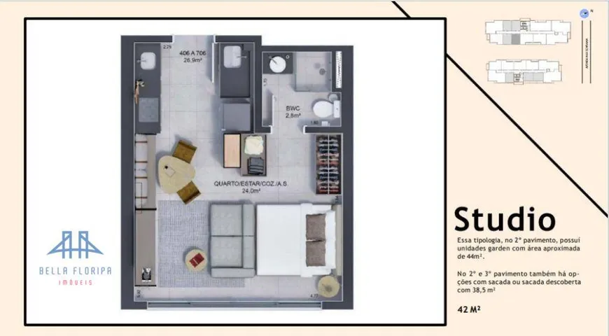 Foto 1 de Apartamento com 1 Quarto à venda, 32m² em Estreito, Florianópolis