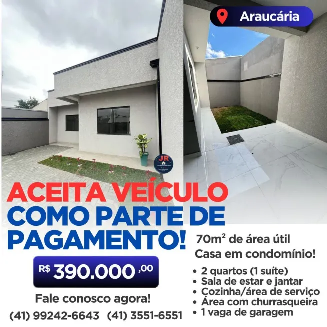 Foto 1 de Casa de Condomínio com 2 Quartos à venda, 70m² em Estação, Araucária