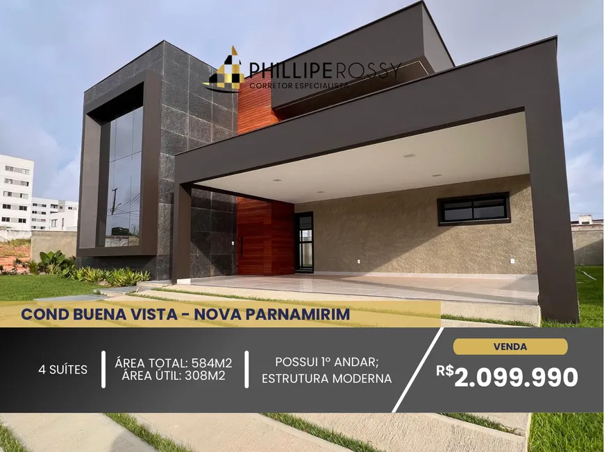 Foto 1 de Casa de Condomínio com 4 Quartos à venda, 308m² em Nova Parnamirim, Parnamirim