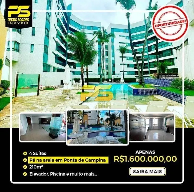 Foto 1 de Apartamento com 4 Quartos à venda, 210m² em Ponta De Campina, Cabedelo