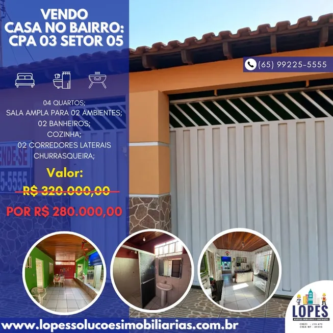 Foto 1 de Casa com 4 Quartos à venda, 188m² em CPA I, Cuiabá