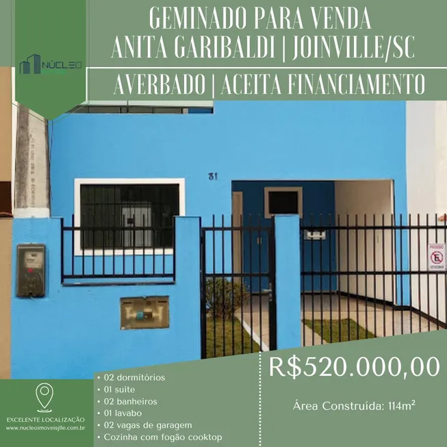 Foto 1 de Sobrado com 3 Quartos à venda, 114m² em Anita Garibaldi, Joinville