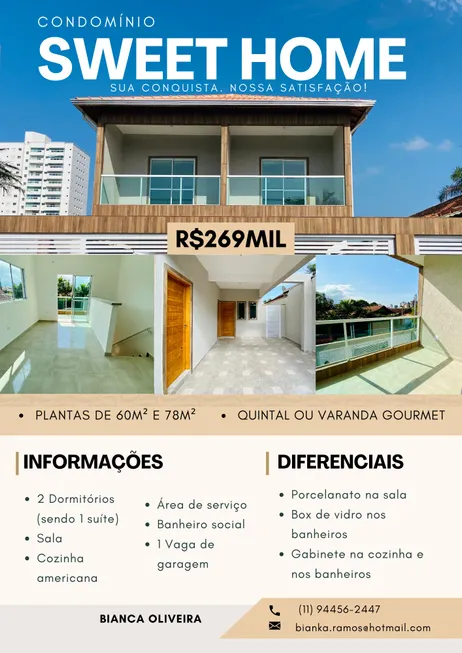 Foto 1 de Casa de Condomínio com 2 Quartos à venda, 78m² em Jardim Real, Praia Grande