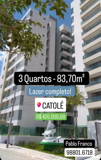 Foto 1 de Apartamento com 3 Quartos à venda, 84m² em Catole, Campina Grande