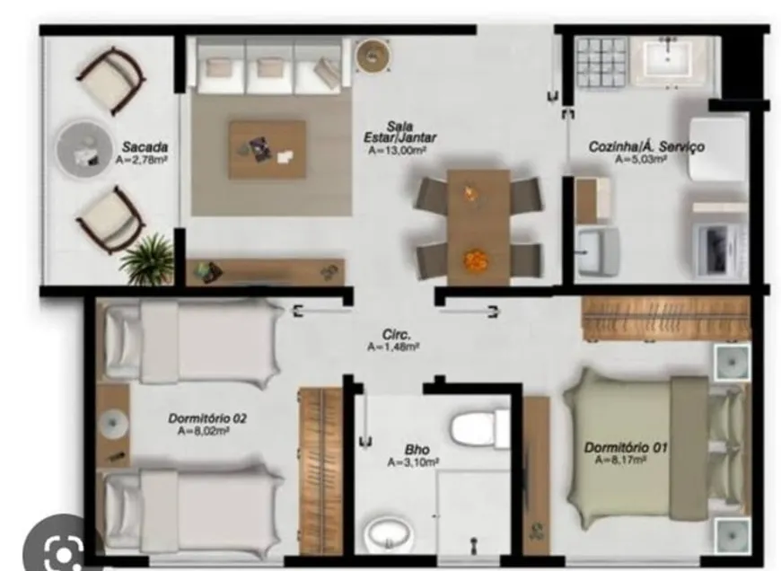 Foto 1 de Apartamento com 2 Quartos à venda, 55m² em Sacramenta, Belém