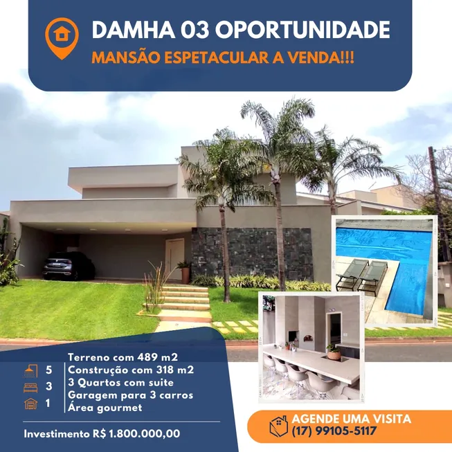 Foto 1 de Casa de Condomínio com 3 Quartos à venda, 318m² em Residencial Marcia, São José do Rio Preto