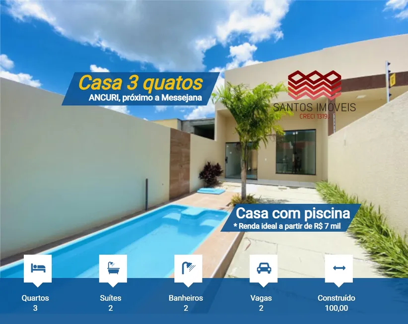 Foto 1 de Casa com 3 Quartos à venda, 100m² em Ancuri, Fortaleza