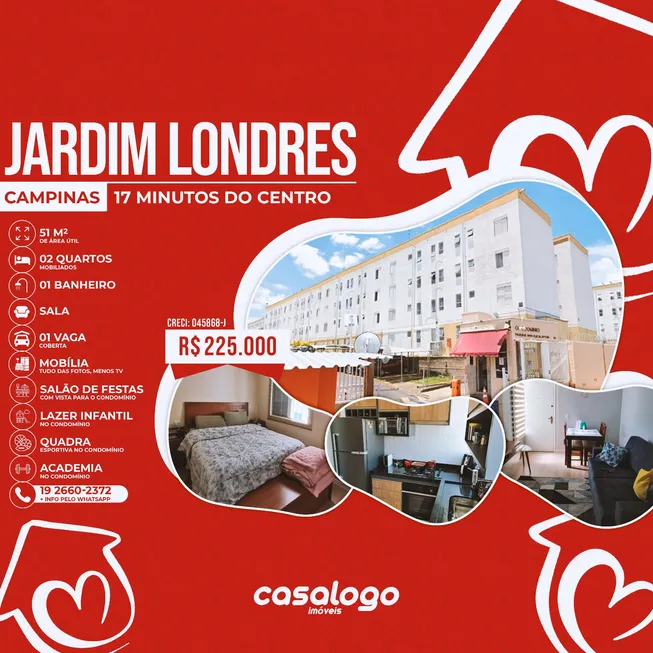 Foto 1 de Apartamento com 2 Quartos à venda, 51m² em Jardim Londres, Campinas